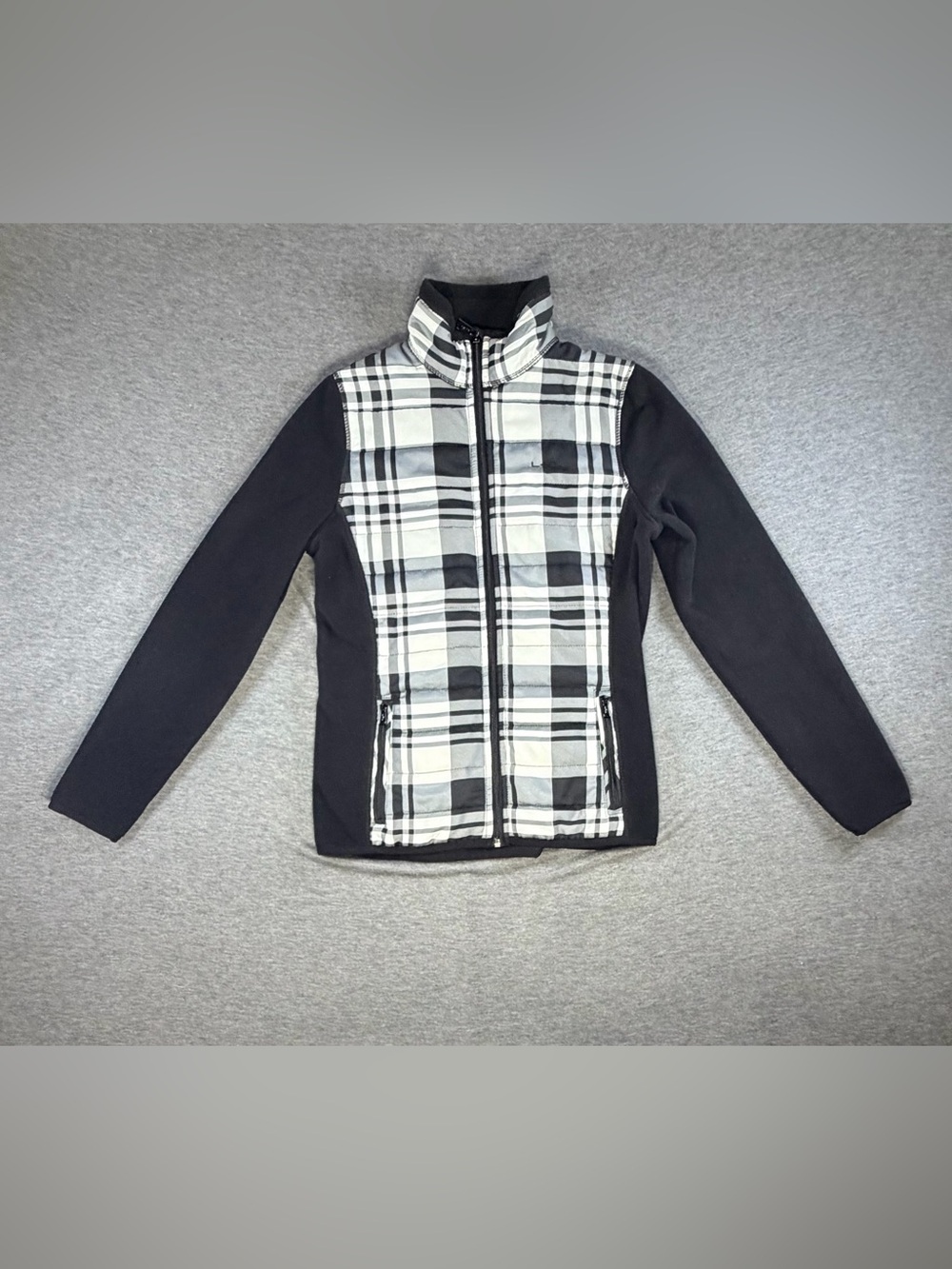 Black and White Plaid Zip-Front Women's Jacket